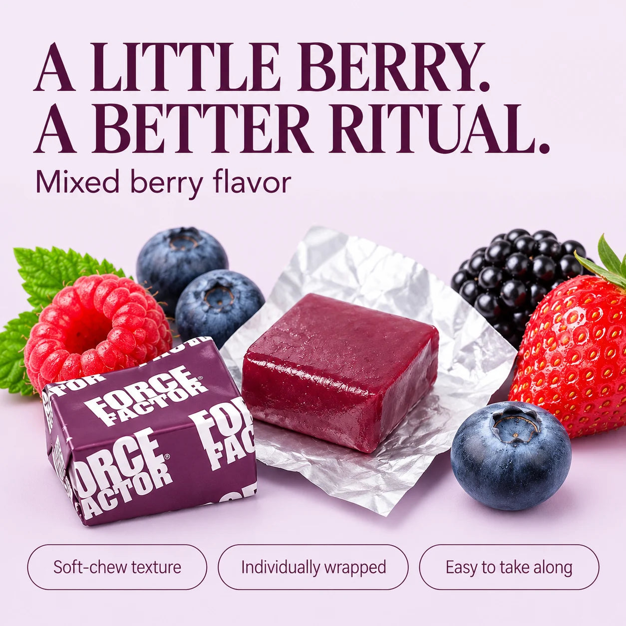 Mixed berry soft-chew format