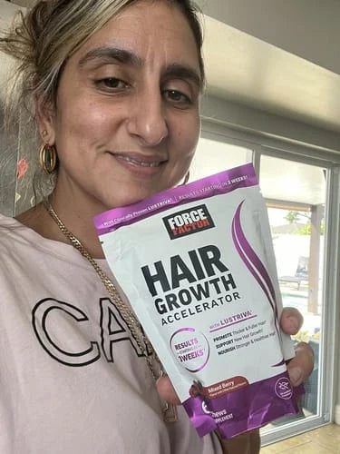 Product pouch held in hand