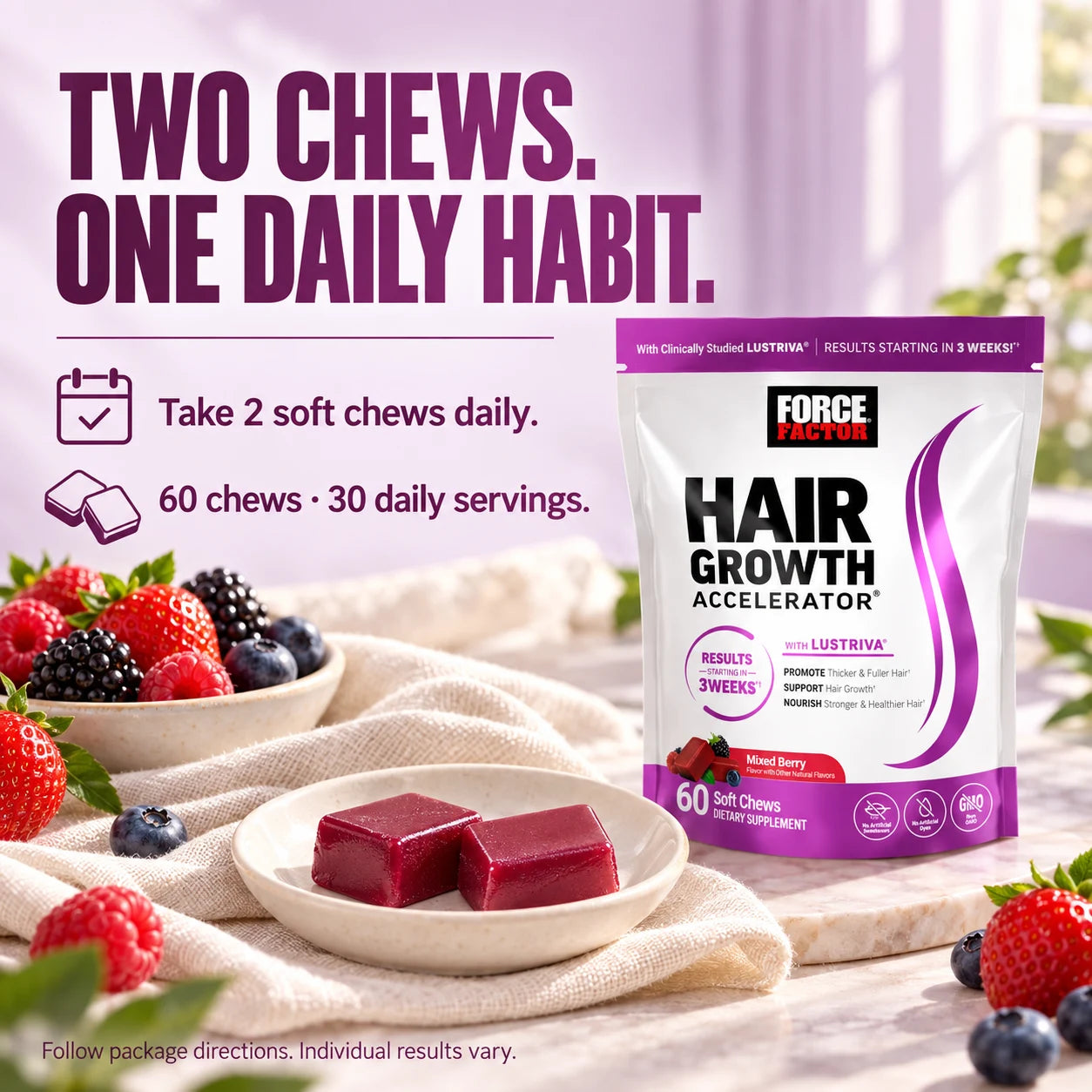Two soft chews daily — 30 servings per pouch