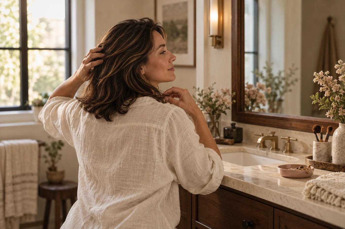 An illustrative morning hair-care moment